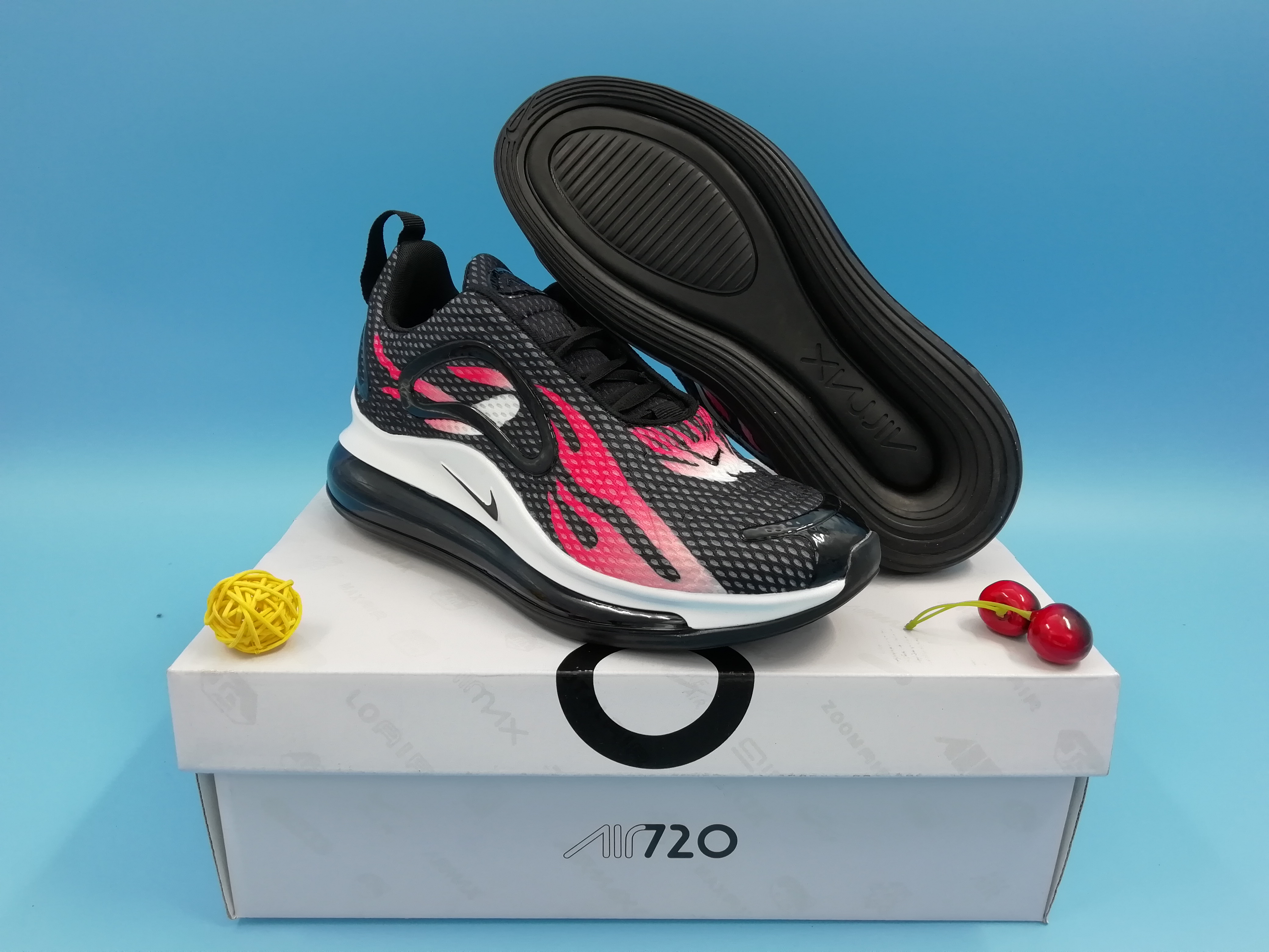 Women Nike Air Max 720 Fire Black Red White Shoes